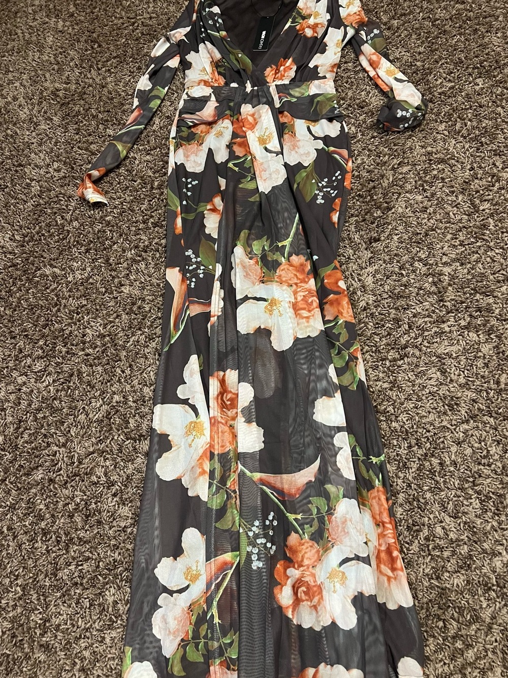 Floral V-Neck Maxi Dress in Black and Orange
